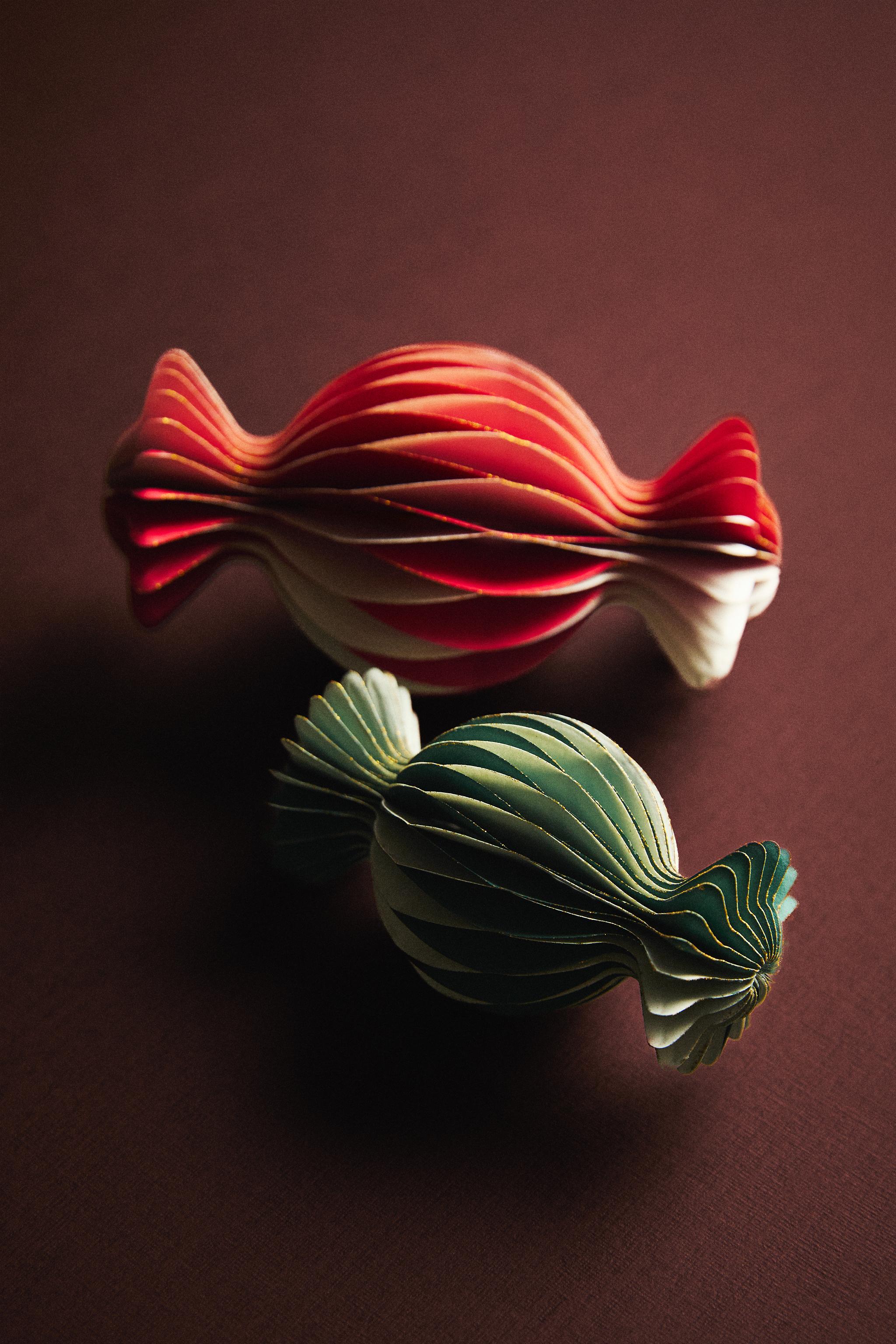 SET OF 2 DECORATIVE PAPER CANDY CHRISTMAS ORNAMENTS